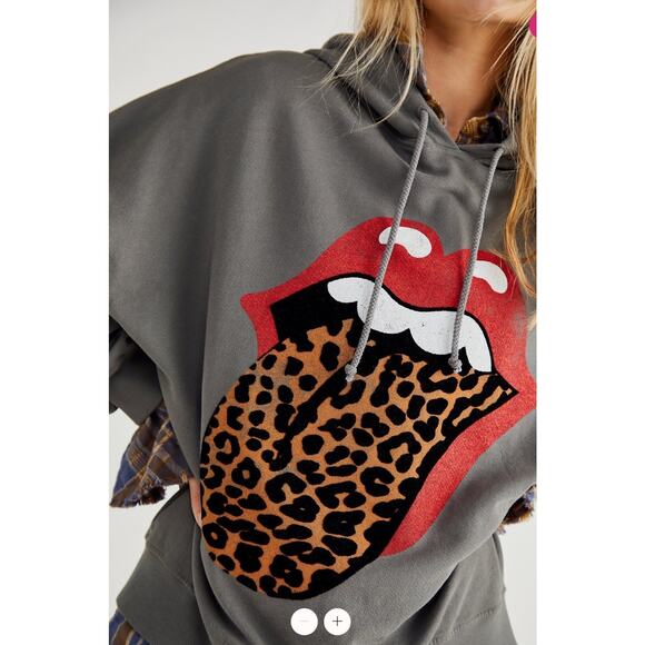 Daydreamer Tops - Free People x DAYDREAMER Rolling Stones Tongue Hoodie Medium Grey Oversized USA